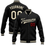 Full-Snap Custom Jacke Schwarz Varsity Creme-Rot Letterman Bomber