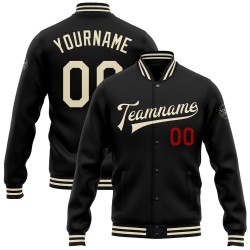 Full-Snap Custom Jacke Schwarz Varsity Creme-Rot Letterman Bomber