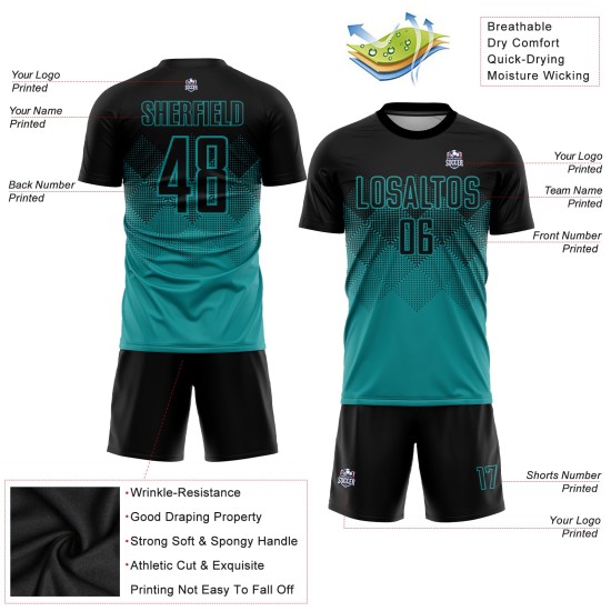 Uniform Teal Custom Jersey Sublimation Fußball Schwarz Uniform Teal Custom Jersey Sublimation Fußball Schwarz