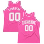 Weißes Basketball-Trikot in Pink, authentisch, individuell, Throwback Weißes Basketball-Trikot in Pink, authentisch, individuell, Throwback