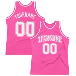 Weißes Basketball-Trikot in Pink, authentisch, individuell, Throwback