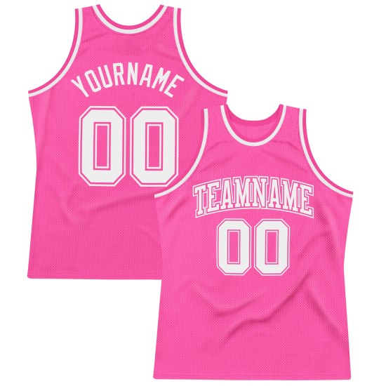 Weißes Basketball-Trikot in Pink, authentisch, individuell, Throwback Weißes Basketball-Trikot in Pink, authentisch, individuell, Throwback