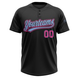 Unisex Blaues Trikot Custom Zwei-Knopf Softball Schwarz Pink-Hell