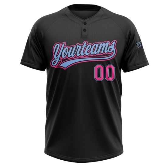 Unisex Blaues Trikot Custom Zwei-Knopf Softball Schwarz Pink-Hell Unisex Blaues Trikot Custom Zwei-Knopf Softball Schwarz Pink-Hell