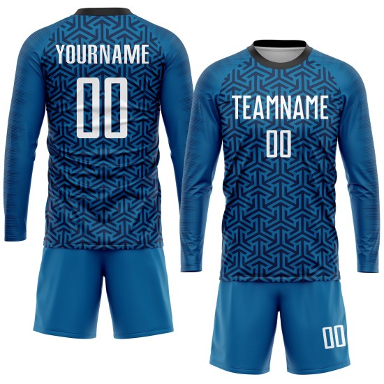 Fußball Sublimation Custom Blau Weiß-Schwarz Uniform Trikot