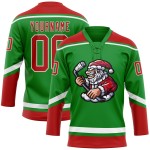 Claus Spitze Rot-Weiß Gras Grün Hockey 3D Santa Custom Neck Weihnachten Jersey Claus Spitze Rot-Weiß Gras Grün Hockey 3D Santa Custom Neck Weihnachten Jersey